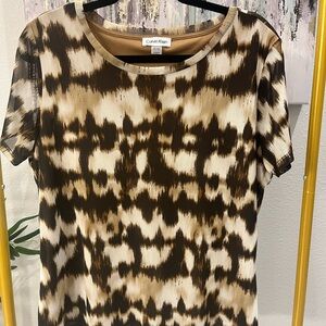 Calvin Klein Abstract Brown Women's Short Sleeve Top